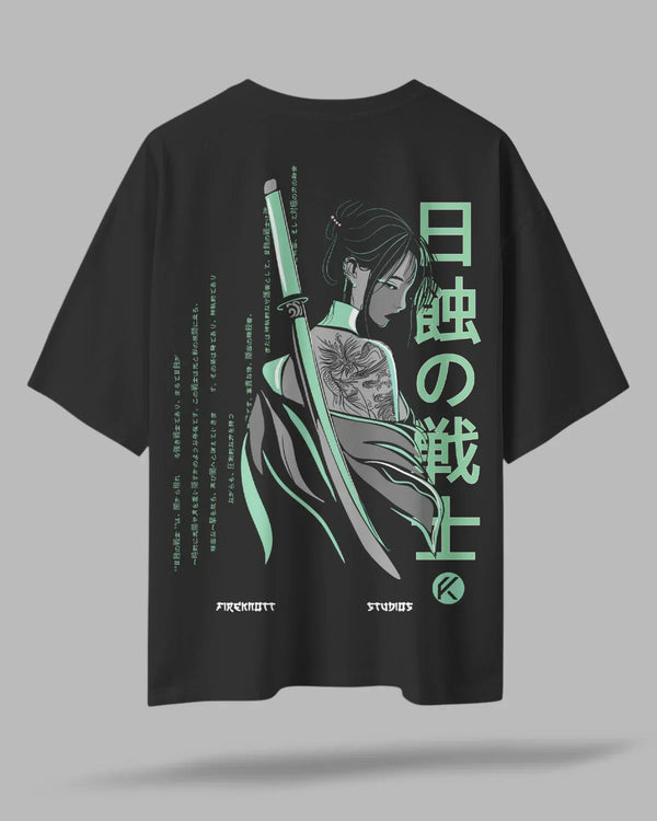Samurai Shadow Acid Wash Oversized T-Shirt – Japanese Warrior Edition ⚔️🖤👕