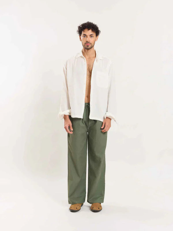 Green Linen Pull-on Pants
