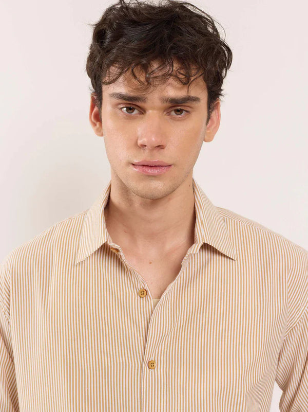 Beige Poplin Striped Shirt
